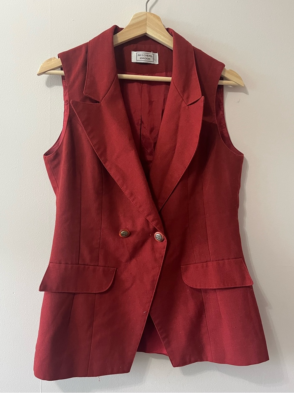 Sleeveless Double-Breasted Vest - Brick Red